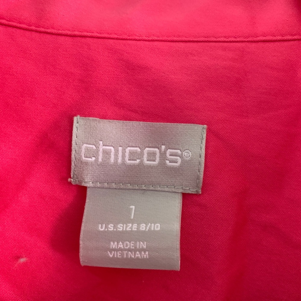 Chico's Pink Cotton Blend Tiered Midi Shirtdress Short Sleeve Size 1 M 8/10 - Picture 6 of 9